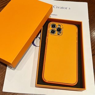 深黄色奢华皮质适用苹果14promax手机壳适用于iphone1211全包xxs时尚奢华xr女神7p高档欧美风max潮