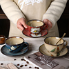舍里复古窑变陶瓷拿铁拉花咖啡杯碟套装创意情侣杯马克杯子早餐杯