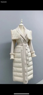 2022冬季羽绒服 外套女中长款羊毛呢拼接水貂毛加厚大衣 腰带