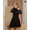 泰国设计师品牌cpn泡泡，袖黑色蕾丝连衣裙