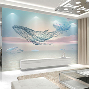 鲸鱼轻奢沙发电视背景墙，壁布3d客厅，立体壁画简约现代大气壁纸