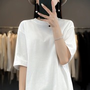 300g棉T恤女夏季大码宽松显瘦落肩中长款短袖纯白色黑色上衣背心