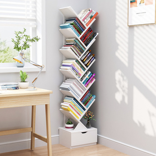 儿童书架置物架落地储物一体靠墙，树形简易小型客厅书柜子收纳家用