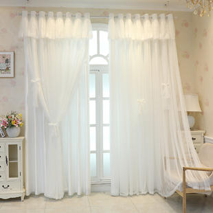 白色绣花帘头布艺帘，款式简约现代成品纯色飘窗落地窗卧室客厅窗帘