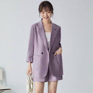 西装外套女2024秋季紫色，正装职业套装小个子，雪纺西服单件上衣