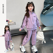 女童运动套装春秋洋气儿童，紫色卫衣外套，两件套女大童2024春装