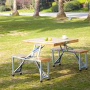 杉木户外折叠餐桌椅一体式便携木质连体桌椅手提广告宣传桌椅定制