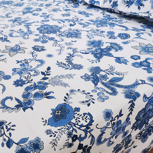 2.4米宽中国风青花瓷布料老粗布面料沙发套床单桌布窗帘加厚纯棉