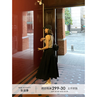 yangle_背心连衣裙女2024夏季无袖黑色长裙时尚，a字收腰茶歇裙