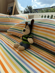 元气彩色条纹少女心感纯棉床笠床单单件1.35m1.8米保护套宿舍床罩