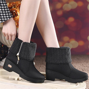 秋冬季老北京布鞋妈妈棉鞋中跟坡跟女靴子雪地靴加绒保暖女士短靴