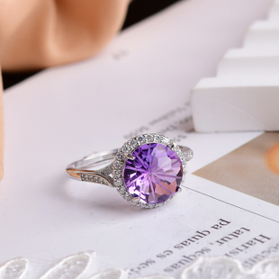 天然紫水晶烟花切纯银戒指 活口镶嵌可调节 Y1697
