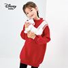 迪士尼洋气假两件花边领女童学院风毛线连衣裙中长款儿童裙子红色