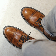 手工男鞋布洛克雕花商务休闲皮鞋，增高厚底百搭低帮复古擦色工装鞋