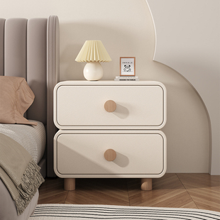 实木床头柜奶油风收纳小柜子简约现代家用卧室小型床边储物柜