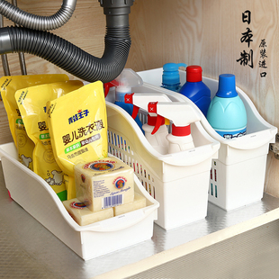 日本进口下水槽置物架收纳盒带滑轮镂空橱柜储物筐塑料厨房收纳篮