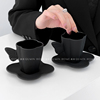 趣皿ins创意耀黑蝴蝶，四叶草玻璃杯碟套装，带把咖啡杯早餐杯子收藏