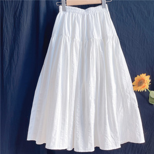 自制特别款纯棉白色提花，半身裙2023春夏季少女高腰褶皱长款a字裙