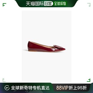 香港直邮gianvitorossi女士05红宝，石色搭扣装饰漆皮尖头平底鞋