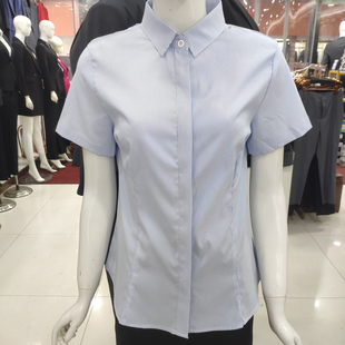 条纹职业衬衫女长袖春装，衬衣蓝白竖条纹，正装工作服短袖上班服