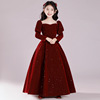 红色女童礼服秋冬儿童，轻奢小众高端钢琴，演奏长袖生日公主裙演出服