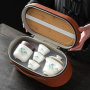 羊脂玉白瓷旅行功夫茶具套装，户外便携简约泡茶壶陶瓷茶具礼盒