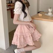酱果自制日系甜美少女，夏季高腰半身裙，蛋糕裙短裙粉红色大摆