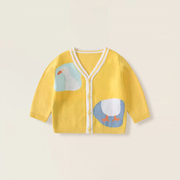 男童毛衣开衫春秋宝宝儿童，婴儿蓝色纯棉线，毛衣薄款v领针织衫外套