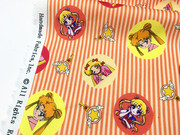 橘色系细条纹美少女战士卡通数码印花布 diy手工儿童连衣裙流沙包