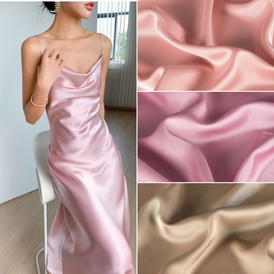 粉色粉红色系-双面醋酸，缎面料-抗皱垂感丝滑裙子礼服衬衫旗袍布料