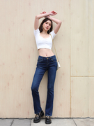 微喇叭牛仔裤女mini brand春季韩版低腰弹力提臀显瘦修身长裤