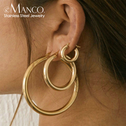 eManco钛钢耳环女士欧美简约ins耳饰不锈钢饰品个性圆形圈圈耳扣