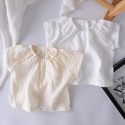 儿童夏季上衣女童男宝宽松森系短袖洋气白色薄款T恤纯棉纱软透气