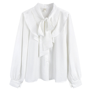 白色衬衫女士春季别致漂亮小衫气质蝴蝶结长袖衬衣设计感小众