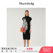 Marisfrolg/玛丝菲尔女装春季黑色高领长款连衣裙裙子