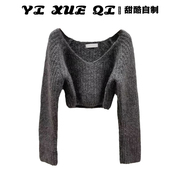 YIXQ韩国东大门2024年秋季时尚简约百搭短款针织衫套头毛衣女