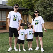 熊猫亲子装夏装2024一家三口四口全家装母子，母女洋气短袖t恤