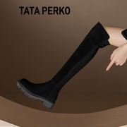 tataperko联名2024弹力靴，真皮长靴过膝长筒靴厚底显瘦长筒靴