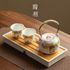 汝窑猫咪提梁壶开片可养茶壶个人，专用茶杯品茗杯，陶瓷功夫茶具套装