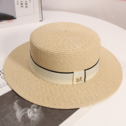 帽子女夏季出游海边m标平顶，礼帽小清新遮阳帽太阳帽法式英伦草帽
