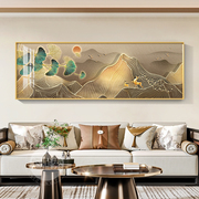 日照金山客厅背景墙装饰画新中式抽象大气银杏叶横版大堂沙发挂画