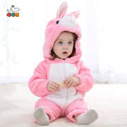 宝宝粉兔造型婴儿爬服春秋款儿童连体衣带帽婴儿衣服宝宝爬服