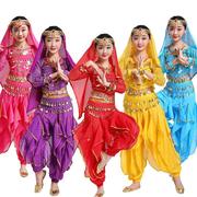 印度舞蹈服装女儿童肚皮舞带头纱，长裤小女孩民族舞蹈喜庆练功红色