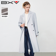 BXV灰色西装领风衣女中长款2024春高级感设计系带双排扣外套