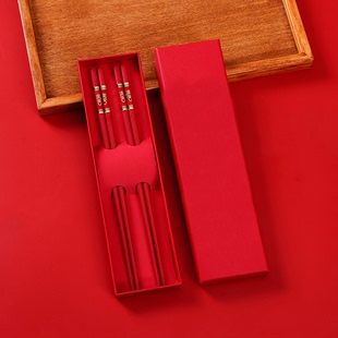 婚礼喜宴结婚用大红色合金，筷子对筷新人，吃面双喜事龙凤筷乔迁寿宴