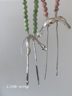 mone博主同款 时尚个性 复古绿松石 超有设计感的蝴蝶结项链