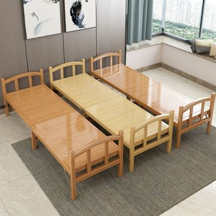 折叠床单人午休硬板实木床家用成人沙发两用竹子床出租房午睡竹床