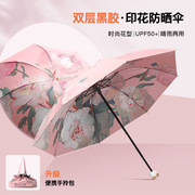 黑胶双层太阳伞防紫外线，女手动折叠晴雨，两用遮阳反向伞upf50+
