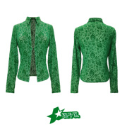 秋绿色丝绒烧花上衣复古弹力，修身网纱辣妹，时尚设计感长袖衬衫女