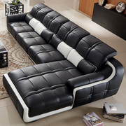 经典黑白配真皮沙发头层牛皮，大小户型组合皮沙发，简奢整装现代客厅